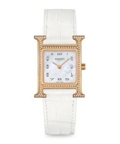 HERMÈS Heure H 18K Rose Gold, Diamond & Alligator Leather Strap Watch