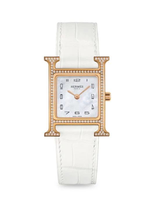 HERMÈS Heure H 18K Rose Gold, Diamond & Alligator Leather Strap Watch 3 HERMÈS Heure H 18K Rose Gold, Diamond & Alligator Leather Strap Watch