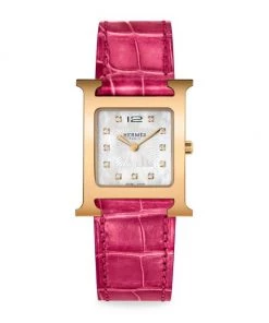 HERMÈS Heure H Diamond, Rose Goldplated Steel & Alligator Strap Watch