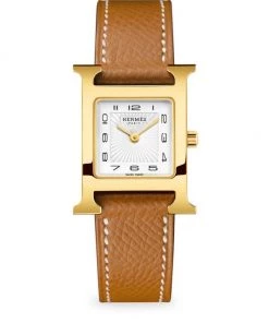 HERMÈS Heure H 21MM Goldplated & Leather Strap Watch