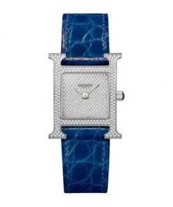 HERMÈS Heure H 21MM Stainless Steel, Full Diamond Pavé & Alligator Strap Watch
