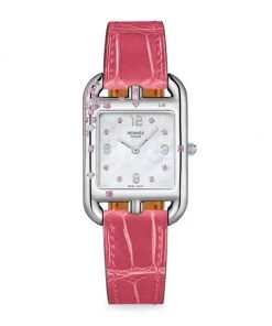 HERMÈS Cape Cod Pink Sapphire, Diamond, Steel & Alligator Strap Watch