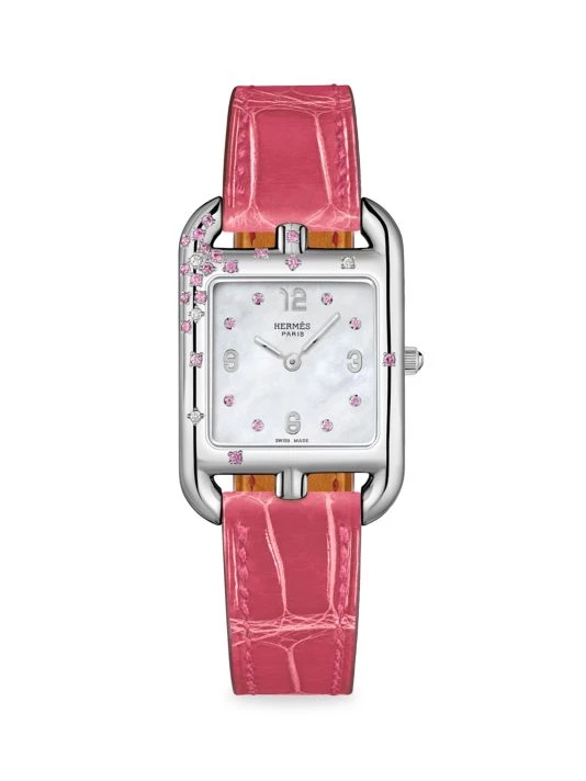HERMÈS Cape Cod Pink Sapphire, Diamond, Steel & Alligator Strap Watch 3 HERMÈS Cape Cod Pink Sapphire, Diamond, Steel & Alligator Strap Watch