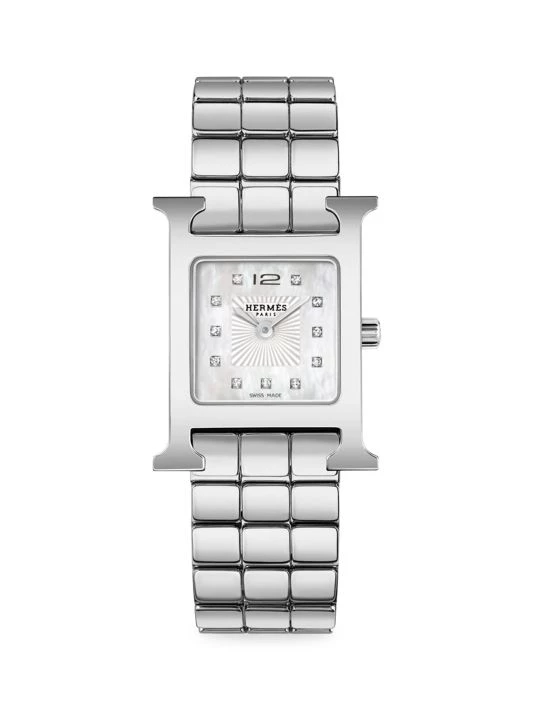 HERMÈS Heure H Diamond & Steel Bracelet Watch 3 HERMÈS Heure H Diamond & Steel Bracelet Watch