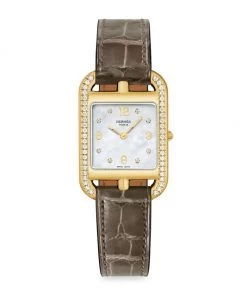HERMÈS Cape Cod 29MM Diamond, 18K Yellow Gold & Alligator Strap Watch