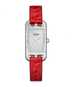 HERMÈS Nantucket 17MM Stainless Steel, Diamond & Alligator Strap Watch