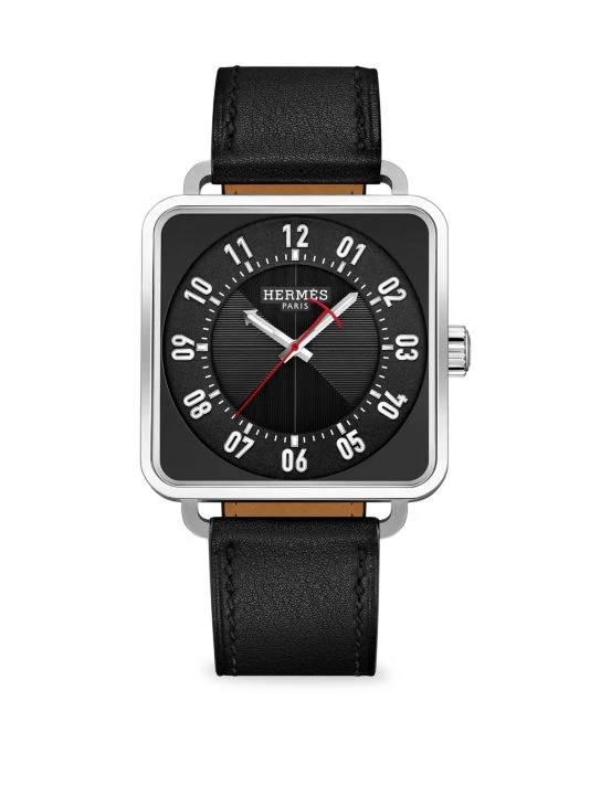 HERMÈS Carre H 38MM Square Stainless Steel & Leather Strap Watch For Men 3 HERMÈS Carre H 38MM Square Stainless Steel & Leather Strap Watch For Men