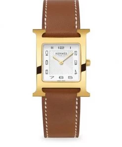 HERMÈS Heure H 26MM Goldplated & Leather Strap Watch