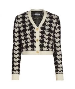 Derek Lam 10 Crosby Molly Wool-Blend Houndstooth Crop Cardigan