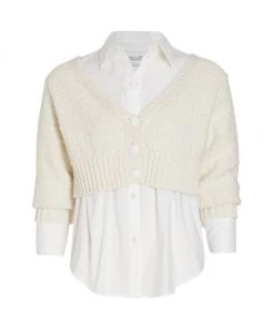 Derek Lam 10 Crosby Mckinley Layered Mixed-Media Top