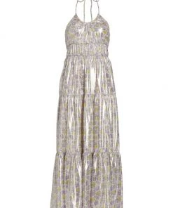 Derek Lam 10 Crosby Athena Coated Floral Halter Maxi Dress