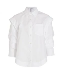 Derek Lam 10 Crosby Marley Ruched Sleeve Button Down