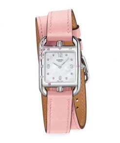 HERMÈS Cape Cod Pink Sapphire, Diamond, Steel & Leather Strap Watch