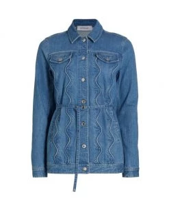 Derek Lam 10 Crosby Luca Wavy-Seam Belted Denim Jacket