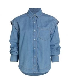 Derek Lam 10 Crosby Marley Ruched-Sleeve Snap-Front Shirt