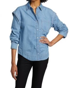 Derek Lam 10 Crosby Marley Ruched-Sleeve Snap-Front Shirt -HERMÈS And Derek Lam 10 Crosby Sales unnamed file 845