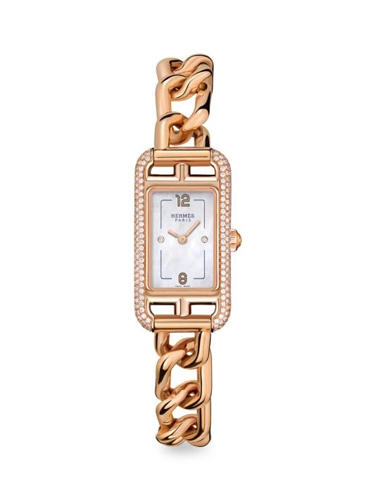 HERMÈS Nantucket 18K Rose Gold & Diamond Bracelet Watch 3 HERMÈS Nantucket 18K Rose Gold & Diamond Bracelet Watch