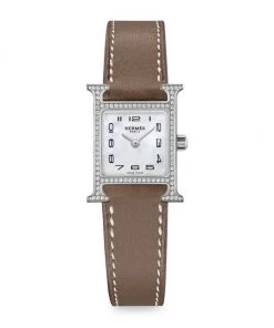 HERMÈS Heure H Stainless Steel, Diamond & Leather Strap Watch