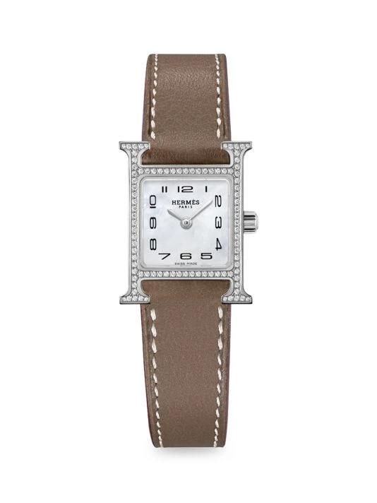 HERMÈS Heure H Stainless Steel, Diamond & Leather Strap Watch 3 HERMÈS Heure H Stainless Steel, Diamond & Leather Strap Watch